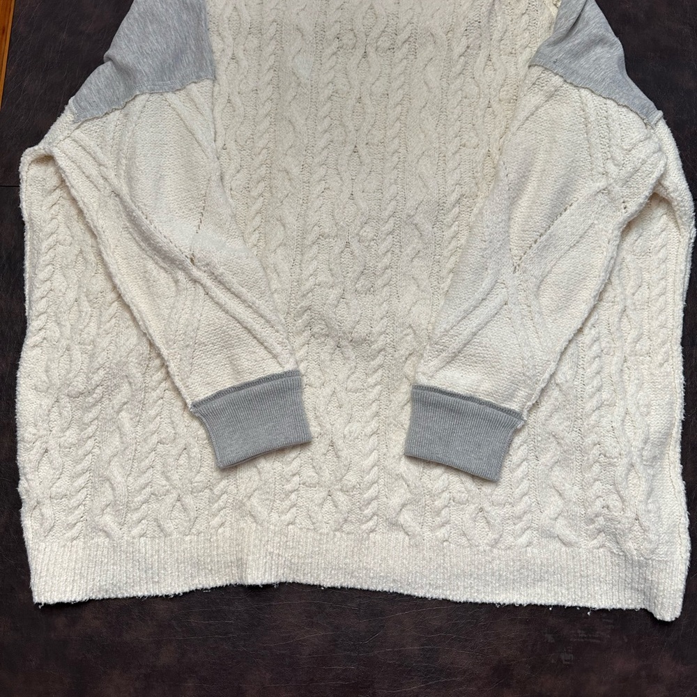 Free People Cream and Gray Cable Knit Sweater